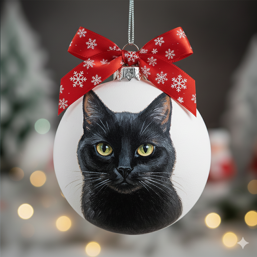 Custom Hand-Painted Pet Portrait Christmas Ball Ornament – Custom Dog or Cat Gift - 4 inches