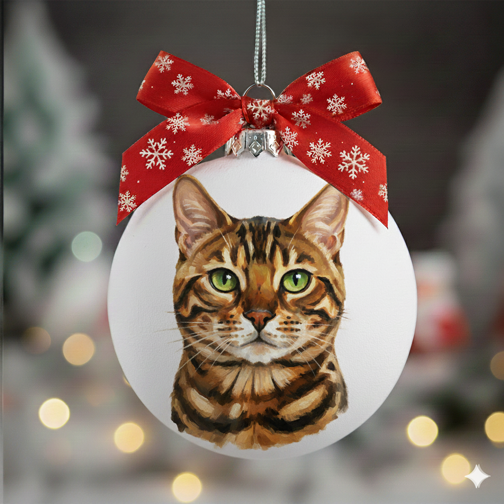 Custom Hand-Painted Pet Portrait Christmas Ball Ornament – Custom Dog or Cat Gift - 4 inches