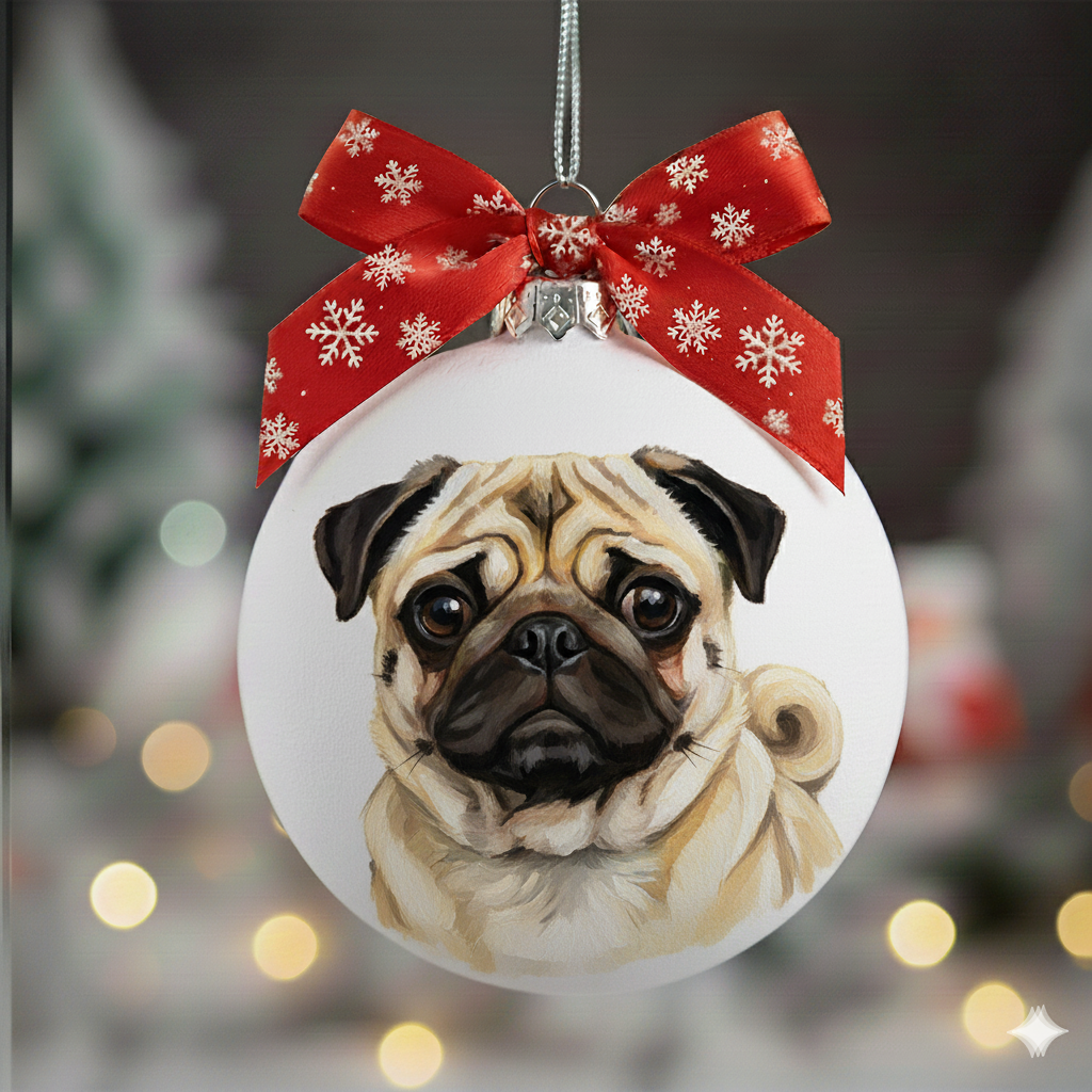 Custom Hand-Painted Pet Portrait Christmas Ball Ornament – Custom Dog or Cat Gift - 4 inches
