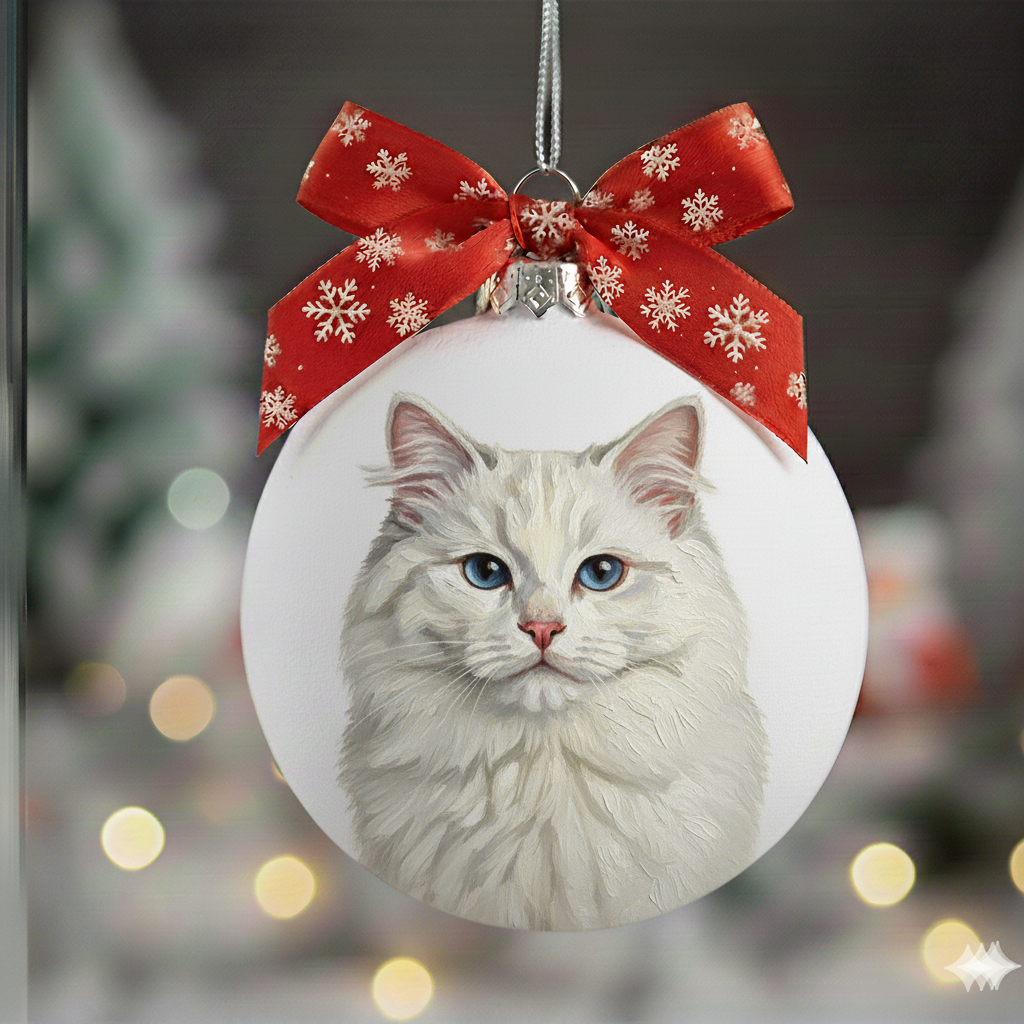 Custom Hand-Painted Pet Portrait Christmas Ball Ornament – Custom Dog or Cat Gift - 4 inches